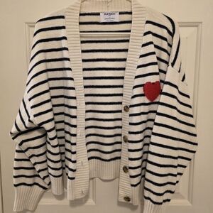 Old Navy Women's Navy Striped Cardigan with Red Heart